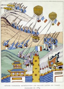Tonkinesisk affisch föreställande den franska arméns fångna ballonger 1884. av School Vietnamese