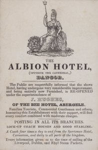 Annons för Albion Hotel, Bangor, North Wales (gravyr) av School Welsh