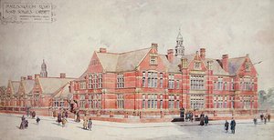 Marlborough Road Board Schools, Cardiff, tidigt 1900-tal (litho i färg) av School Welsh