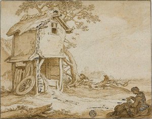 Landskap med Barnstable, sittande kvinna och barn av School of Abraham Bloemaert