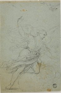 Ängeln Annunciate (recto); Simson och lejonet (verso) av School of Guido Reni