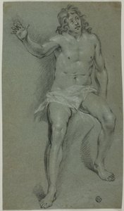 Sittande manlig nakenbild (recto); skisser av hand och pojkhuvud (verso) av School of Rembrandt van Rijn