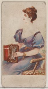 Dragspel, från Musical Instruments-serien N82 för cigaretter av märket Duke, 1888., 1888. av Schumacher and Ettlinger