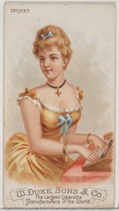 Spinet, från Musical Instruments-serien N82 för cigaretter av märket Duke, 1888., 1888. av Schumacher and Ettlinger