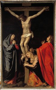 Korsfästelse med jungfru, Maria Magdalena, Johannes evangelisten (olja på duk