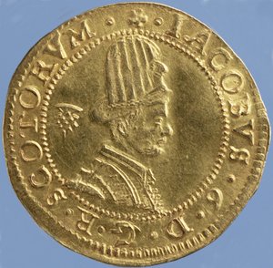 4-pund skotsk (hattstycke) av James VI, Edinburgh mint, 1591 (framsida) (guld) (för baksidan se 244626)