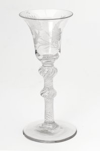 Graverat Jacobite airtwist dricksglas, c.1760 (glas) av Scottish School