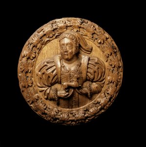 Roundel, tänkt att representera Margaret Tudor, från taket på Kings Presence Chamber i Stirling Castle, 1540 (ek)