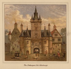 The Netherport, Gamla Edinburgh (färglitografi) av Scottish School