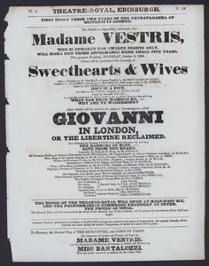 Teaterprogram för Theatre Royal, Edinburgh, 6 oktober 1829 (litho) av Scottish School