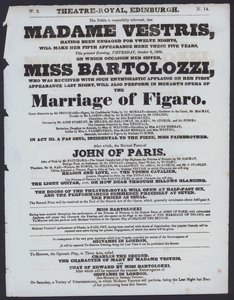 Teaterprogram för Theatre Royal, Edinburgh, 8 oktober 1829 (litho) av Scottish School