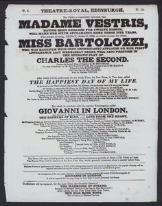 Teaterprogram för Theatre Royal, Edinburgh, 9 oktober 1829 (litho) av Scottish School