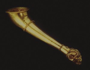 Rhyton drickshorn som slutar i en rams huvud, mitten av 500-talet. FÖRE KRISTUS. av Scythian Art.
