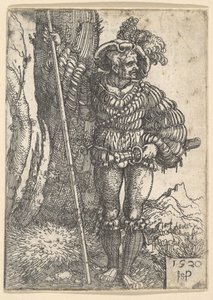 Ett Lansquenet står vid ett träd, 1520. av Sebald Beham