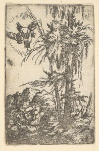 Joachim tar emot löftet om jungfruns födelse, 1520. av Sebald Beham