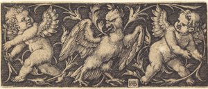 Prydnad med Eagle och Two Genii av Sebald Beham