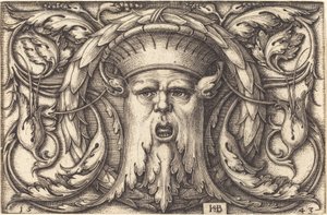 Prydnad med en mask av Sebald Beham