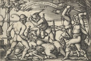 Bondebråk, från Bondefesten eller de tolv månaderna, 1547. av Sebald Beham