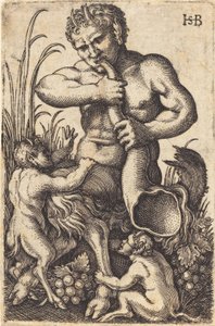 Satyr som blåser ett horn av Sebald Beham