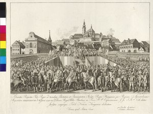 Kröning av kejsar Frans II till kung av Ungern i Budapest den 6 juni 1792 (kopparstick) av Sebastian Mansfeld