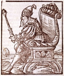Qubilai (Kubilai Khan, förste kejsare av den mongoliska Yuan-dynastin (1215-1294) - i "" Cosmographia"" av S. Munster. Paris
