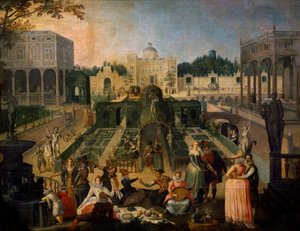 Sikukuu katika bustani ya Duke of Mantua, c.1595 swed av Sebastian Vrancx