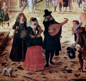 Landskap med Villa Medicis i Rom, Italien (Landskap med villa Medicis, Rom, Italien) Detalj Eleganta vandrare och musiker i parken - Målning av Sebastian Vrancx (1573-1647) 1600-talet Neapel Museo Nazionale di Capodimonte av Sebastian Vrancx