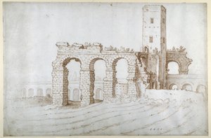 Torre Fiscale och ruinerna av Claudios akvedukt av Sebastian Vrancx