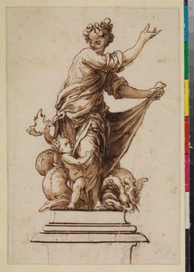Allegorisk grupp på piedestal med kvinnofigur, spädbarn och drake, 1600-tal av Sebastian de Herrera Barnuevo