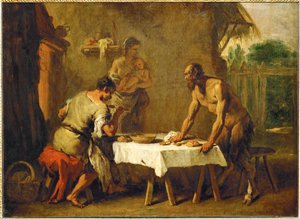 Le satyr et le paysan - Satyren och bonden, en esopisk fabel ... av Sebastiano (attr. to) Ricci
