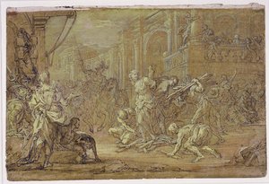 Clorinda räddar Sofronia och Olindo från branden i Jerusalem av Sebastiano Conca