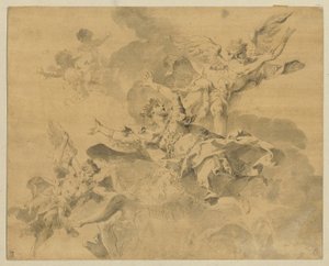 En drottning överlämnad till helvetet av hämnande änglar, ca 1676-1746 (penna, bläck och tvätt på papper) av Sebastiano Galeotti