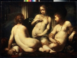 De tre nåderna. (De tre nåderna). Målning av Sebastiano Mazzoni (1611-1678), cirka 1650. Florentinsk barockkonst. Olja på duk. Pushkin Museum of Fine Arts, Moskva