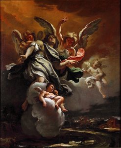The Apotheosis of St. Sebastian Målning av Sebastiano Ricci (1659-1734) 1694 Dim.78,5x63,5 cm Milano, Civic Collections of the Castello Sforzesco