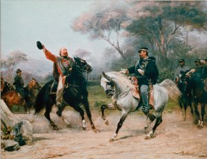Giuseppe Garibaldi (1807-1882) möter Vittorio Emanuele II (Victor Emmanuel) (Victor-Emmanuel) från Savojen till Teano den 26/10/1860 Målning av Sebastiano De Albertis (1828-1897) 1800-talets Milano, Museo del Risorgimento