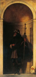 St Sinibald, dekoration från orgeldörr, ca 1509, av Sebastiano del Piombo (ca 1485-1547), olja på duk, 293x137 cm, San Bartolomeo-kyrkan, Venedig, Italien