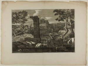 Landskap med en herde och hans flock av Sébastien Bourdon