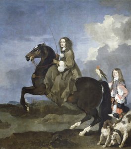 Porträtt av Christine av Sverige till häst (1626-1689), Sveriges drottning - Christina av Sverige (1626-1689) till häst - Målning av Sebastien Bourdon (1616-1671) av Sébastien Bourdon