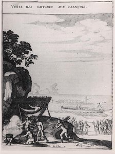 Vildar som besöker fransmännen, från "Histoire des Antilles habitees par les Francais" av pastor du Tertre