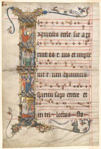 Leaf from the Wettinger Gradual: Historierad initial (I) med scener ur St. Augustinus liv av Second Master of the Wettinger Gradual