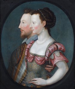 Ett profilporträtt av en dam och en herre, som sägs vara Philip Sydney och hans syster Lady Pembroke (olja på duk) av Second School of Fontainebleau