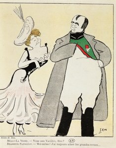 Skådespelaren Albert Bresseur 1901 (1862-1932) i rollen som Napoleon i Madame Sans-Gene, av Victorien Sardou (1831-1908), karikatyr från 1893 (illustration) av Sem