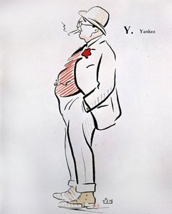 Tecknad film om amerikan i "" Alphabet of Sem"" (1863 - 1934), Y as Yankee, n.d., 1900-talet.