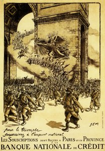 Politisk affisch. Frankrike. 1917. I triumfens namn, håll fast vid det nationella lånet. av Sem (1863 1934)