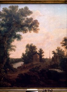 Stenbron i Gatchina Palace Park. (Sankt PETERSBOURG). Målning av Semyon Fyodorovich Shchedrin (Semion Shchedrin) (1745-1804), olja på duk