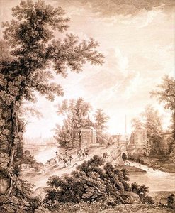 Vy över Connetable Obelisk i Gatchina, graverad av Ivan Dmitrievich Telegin (f.1779), c.1800 (etsning med gravyr)