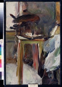 Konstnär Olga Natalyina på jobbet (Konstnär Olga Natalyiana på jobbet). Målning av Semyon Gavrilovich Nikiforov (1877-1912), olja på duk av Semen Gavriilovich Nikiforov
