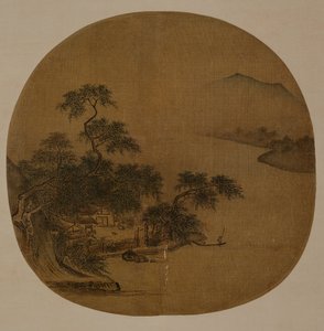 Riverside Retreat, c.1250 (bläck & färg på siden) av Sen Xia
