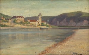 Utsikt över Dürnstein från den motsatta stranden av Donau