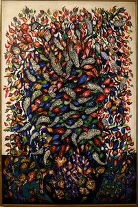 Blommor och frukt, ca 1920 (olja på duk)